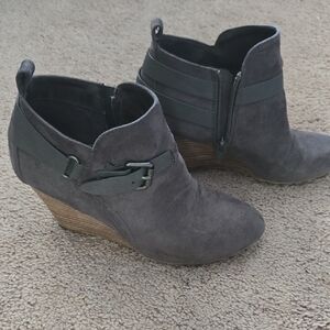 Gray Suede Wedge Ankle Boots